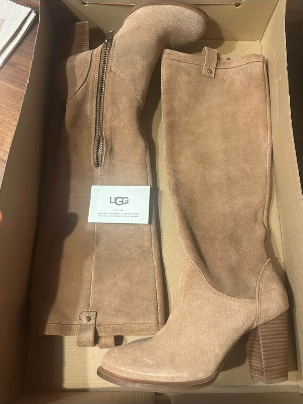 UGG Tan Suede Over-the-Knee Boots with Stacked Heel